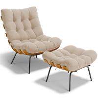 Poltrona Costela L02 Com Puff Suede Bege - Lyam Decor - 1