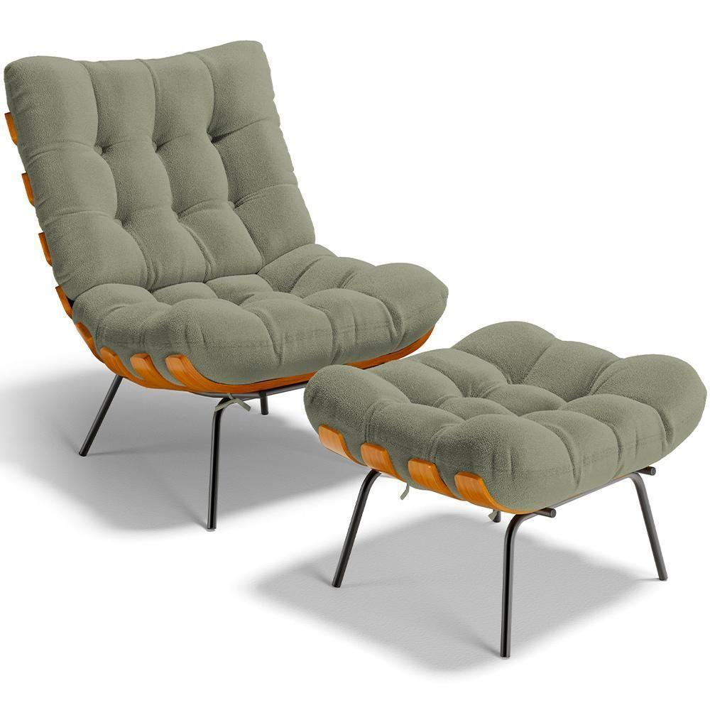 Poltrona Costela L02 Com Puff Bouclê Oliva - Lyam Decor - 1