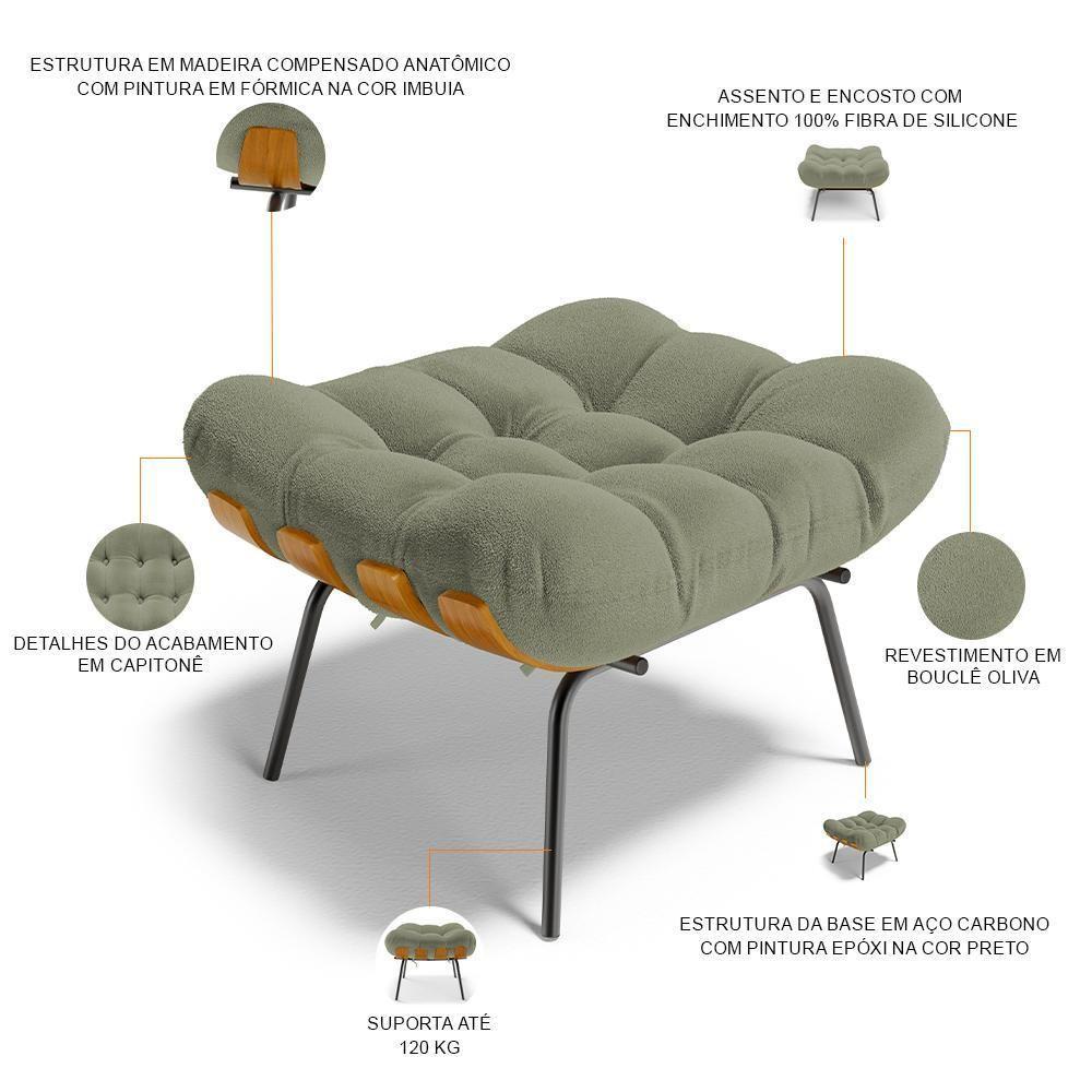 Poltrona Costela L02 Com Puff Bouclê Oliva - Lyam Decor - 5