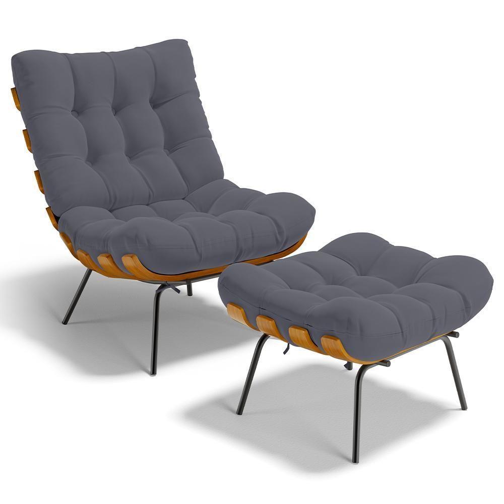 Poltrona Costela L02 Com Puff Suede Cinza - Lyam Decor - 1