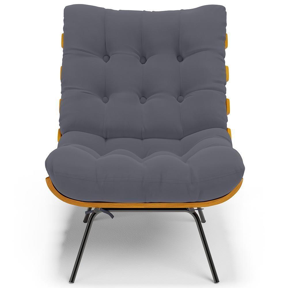 Poltrona Costela L02 Com Puff Suede Cinza - Lyam Decor - 8