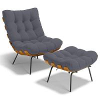 Poltrona Costela L02 Com Puff Suede Cinza - Lyam Decor - 1