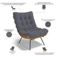 Poltrona Costela L02 Com Puff Suede Cinza - Lyam Decor - 10