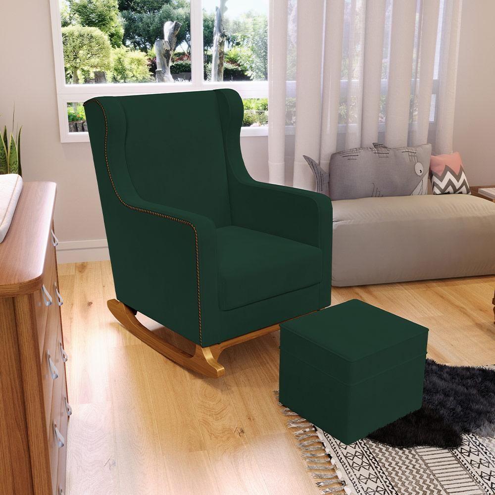 Poltrona De Amamentação Com Balanço E Puff Mavie L02 Suede Verde Musgo - Lyam Decor - 9
