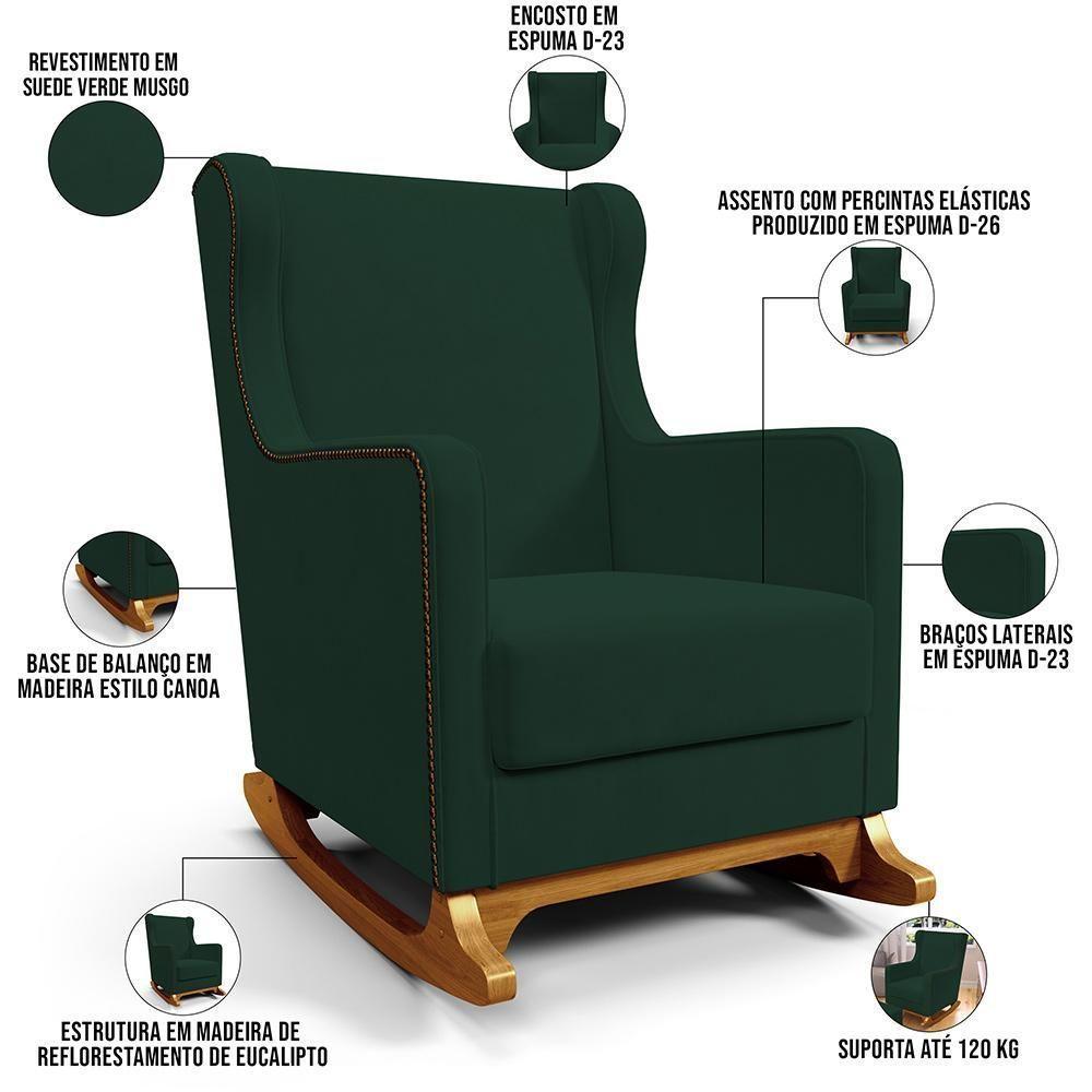 Poltrona De Amamentação Com Balanço E Puff Mavie L02 Suede Verde Musgo - Lyam Decor - 10