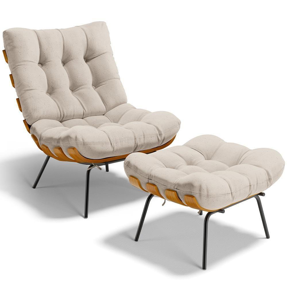 Poltrona Costela L02 Com Puff Linho Cru - Lyam Decor - 1