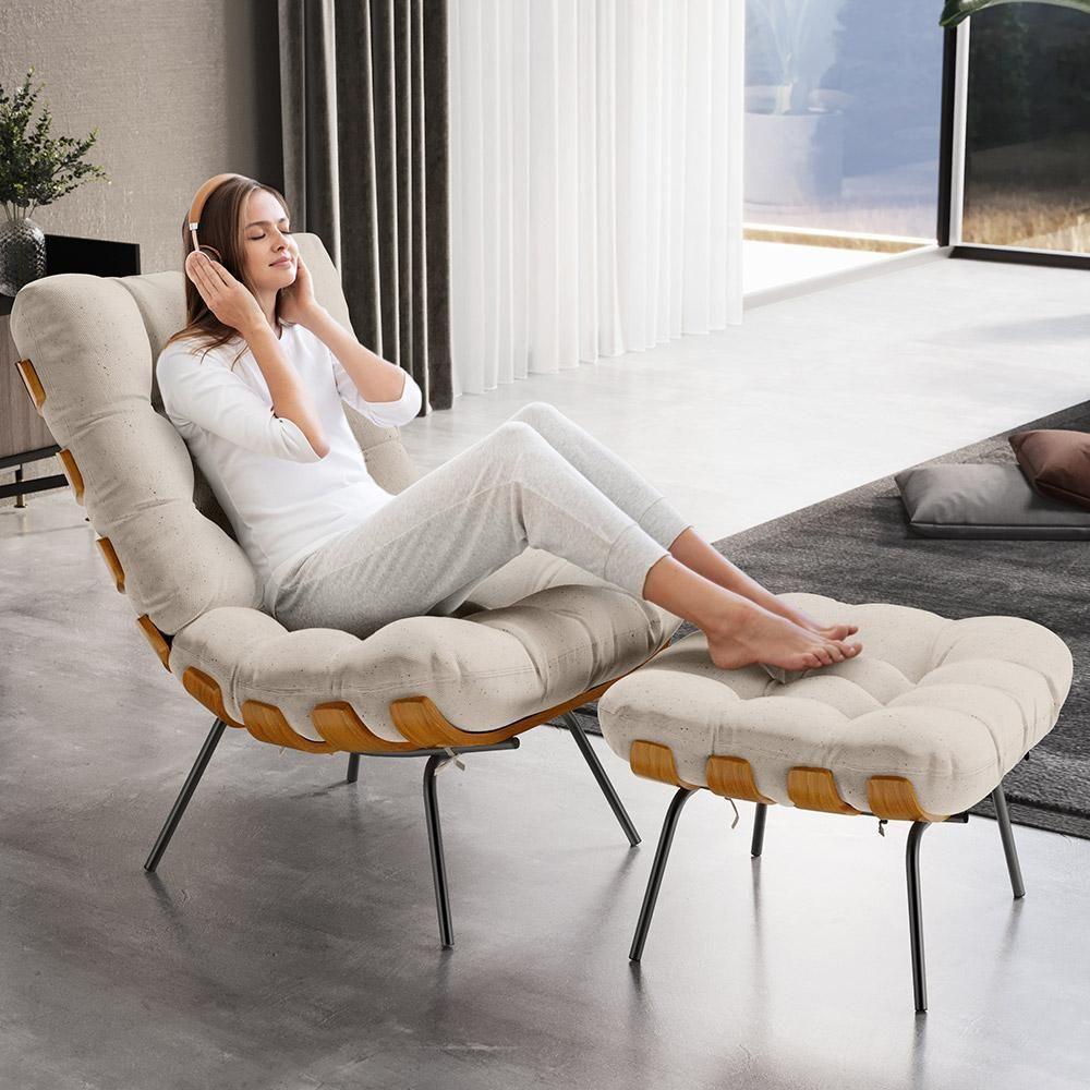 Poltrona Costela L02 Com Puff Linho Cru - Lyam Decor - 7