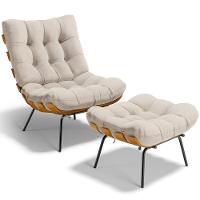 Poltrona Costela L02 Com Puff Linho Cru - Lyam Decor - 1