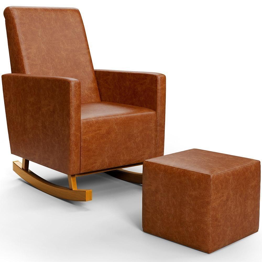 Poltrona De Amamentação Com Balanço E Puff Ravena W01 Couríssimo Camel - Lyam Decor - 1