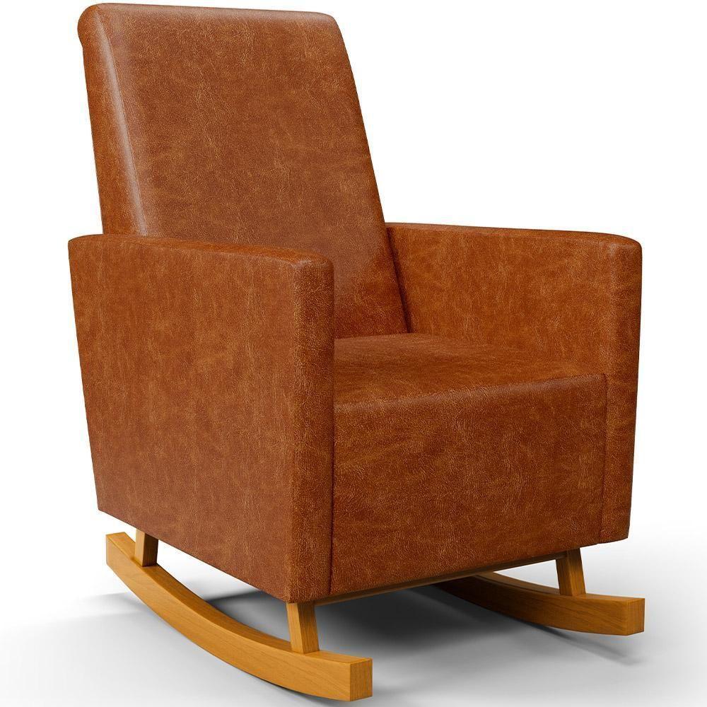 Poltrona De Amamentação Com Balanço E Puff Ravena W01 Couríssimo Camel - Lyam Decor - 8