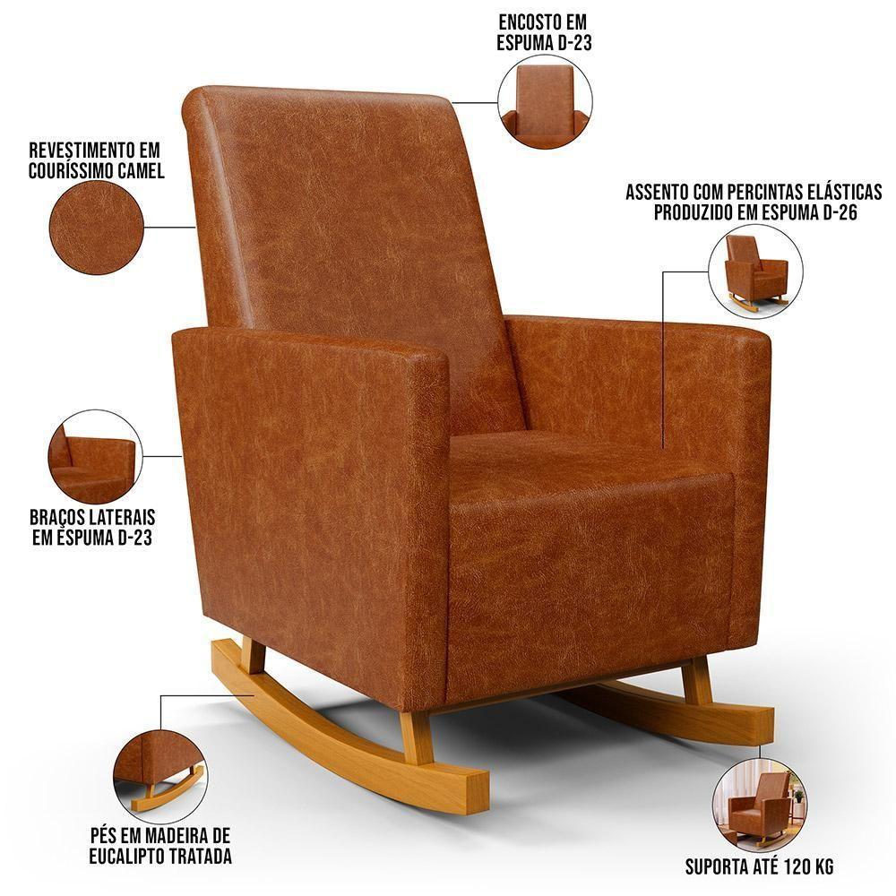 Poltrona De Amamentação Com Balanço E Puff Ravena W01 Couríssimo Camel - Lyam Decor - 10