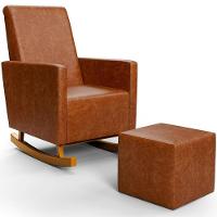 Poltrona De Amamentação Com Balanço E Puff Ravena W01 Couríssimo Camel - Lyam Decor - 1