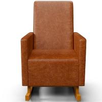 Poltrona De Amamentação Com Balanço E Puff Ravena W01 Couríssimo Camel - Lyam Decor - 2