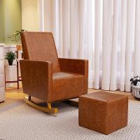 Poltrona De Amamentação Com Balanço E Puff Ravena W01 Couríssimo Camel - Lyam Decor - 9