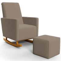 Poltrona De Amamentação Com Balanço E Puff Ravena W01 Bouclê Bege - Lyam Decor - 1