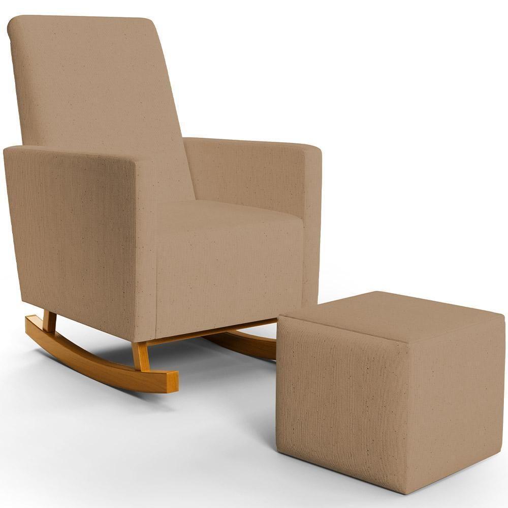 Poltrona De Amamentação Com Balanço E Puff Ravena W01 Linho Bege Escuro - Lyam Decor - 1