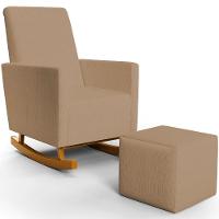 Poltrona De Amamentação Com Balanço E Puff Ravena W01 Linho Bege Escuro - Lyam Decor - 1