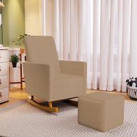 Poltrona De Amamentação Com Balanço E Puff Ravena W01 Linho Bege Escuro - Lyam Decor - 9