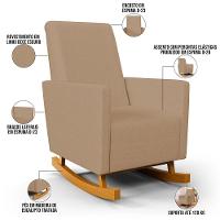 Poltrona De Amamentação Com Balanço E Puff Ravena W01 Linho Bege Escuro - Lyam Decor - 10