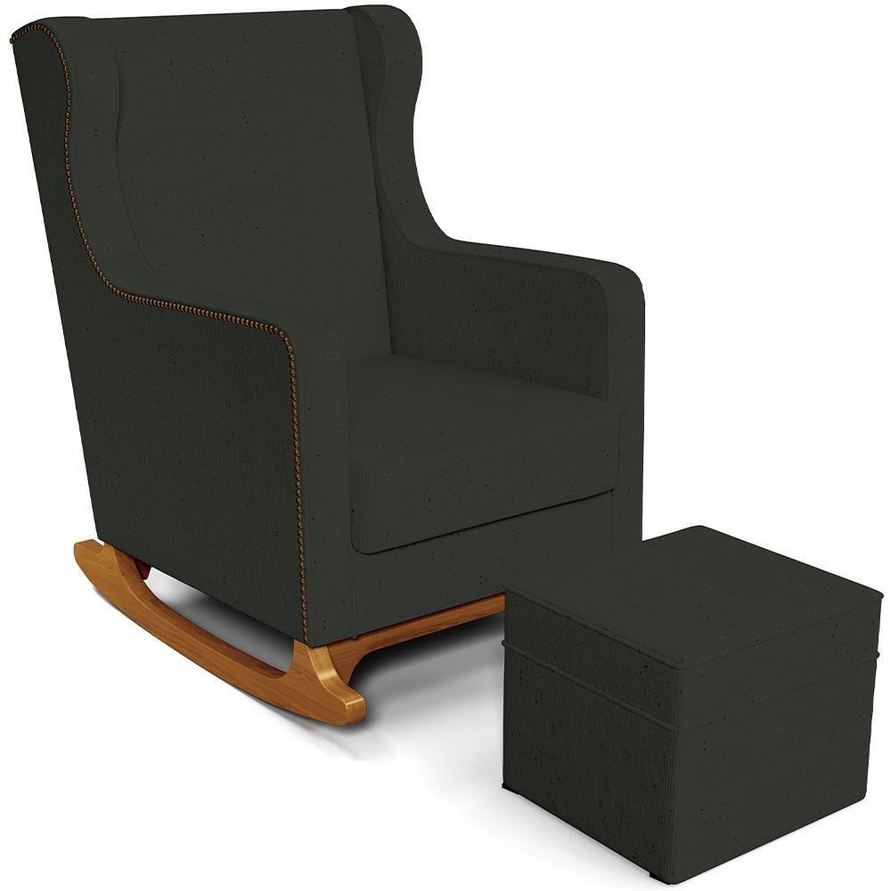 Poltrona De Amamentação Com Balanço E Puff Mavie L02 Linho Verde Musgo - Lyam Decor - 1