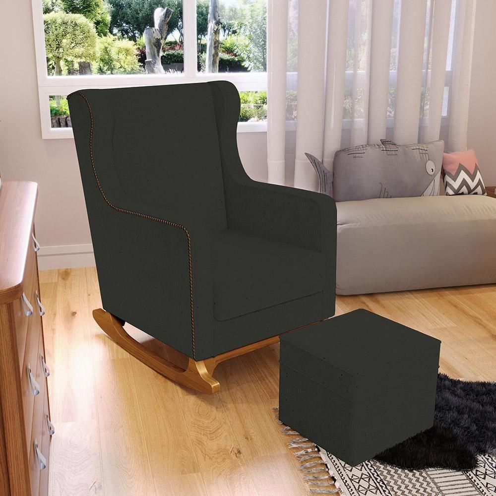 Poltrona De Amamentação Com Balanço E Puff Mavie L02 Linho Verde Musgo - Lyam Decor - 9