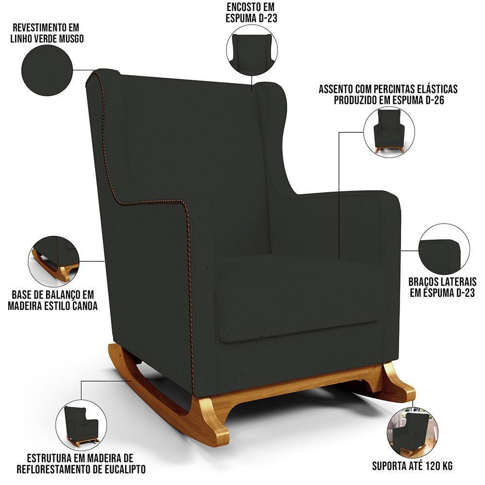 Poltrona De Amamentação Com Balanço E Puff Mavie L02 Linho Verde Musgo - Lyam Decor - 10