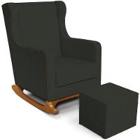 Poltrona De Amamentação Com Balanço E Puff Mavie L02 Linho Verde Musgo - Lyam Decor - 1