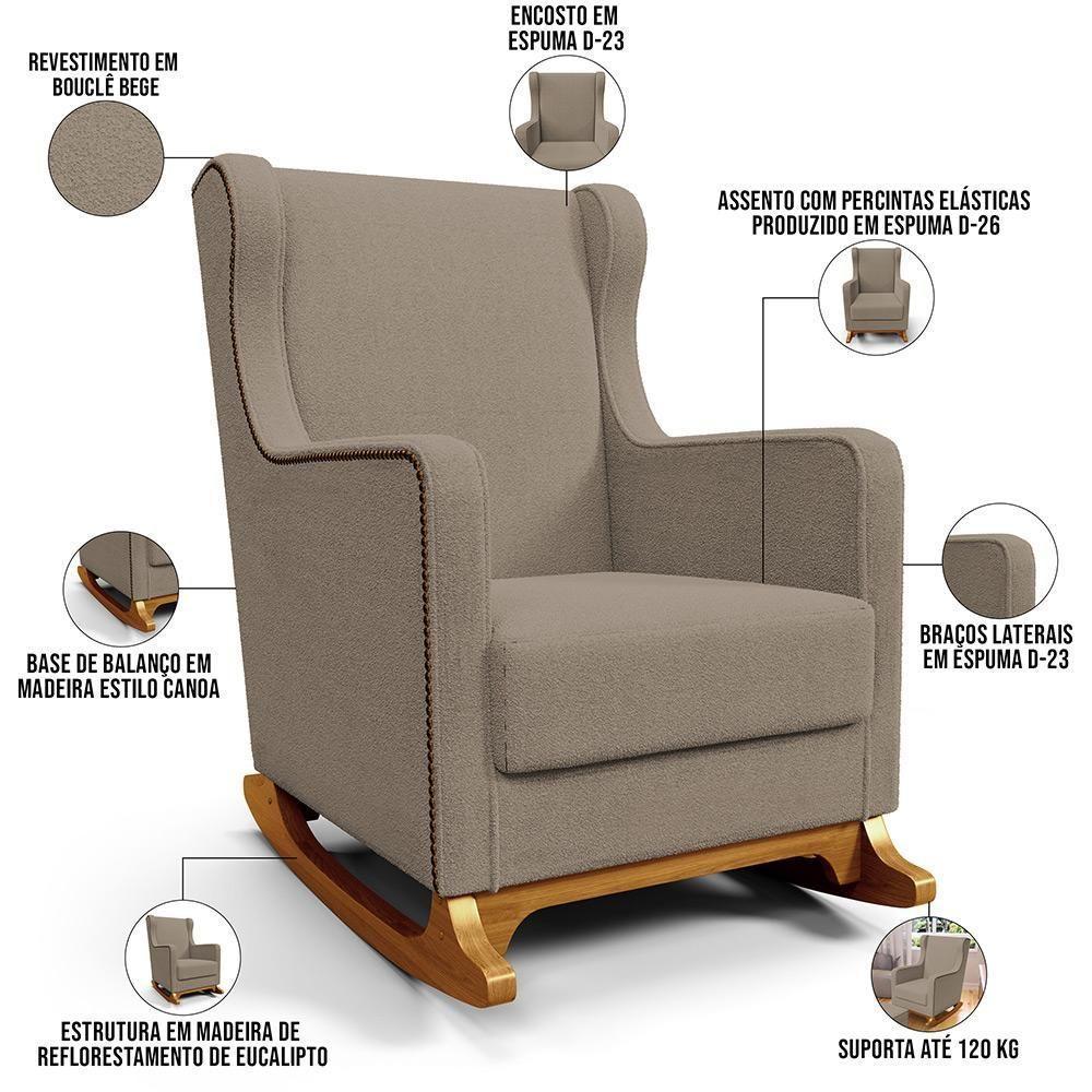 Poltrona De Amamentação Com Balanço Mavie L02 Bouclê Bege - Lyam Decor - 7