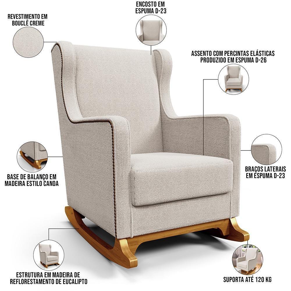 Poltrona De Amamentação Com Balanço Mavie L02 Bouclê Creme - Lyam Decor - 7