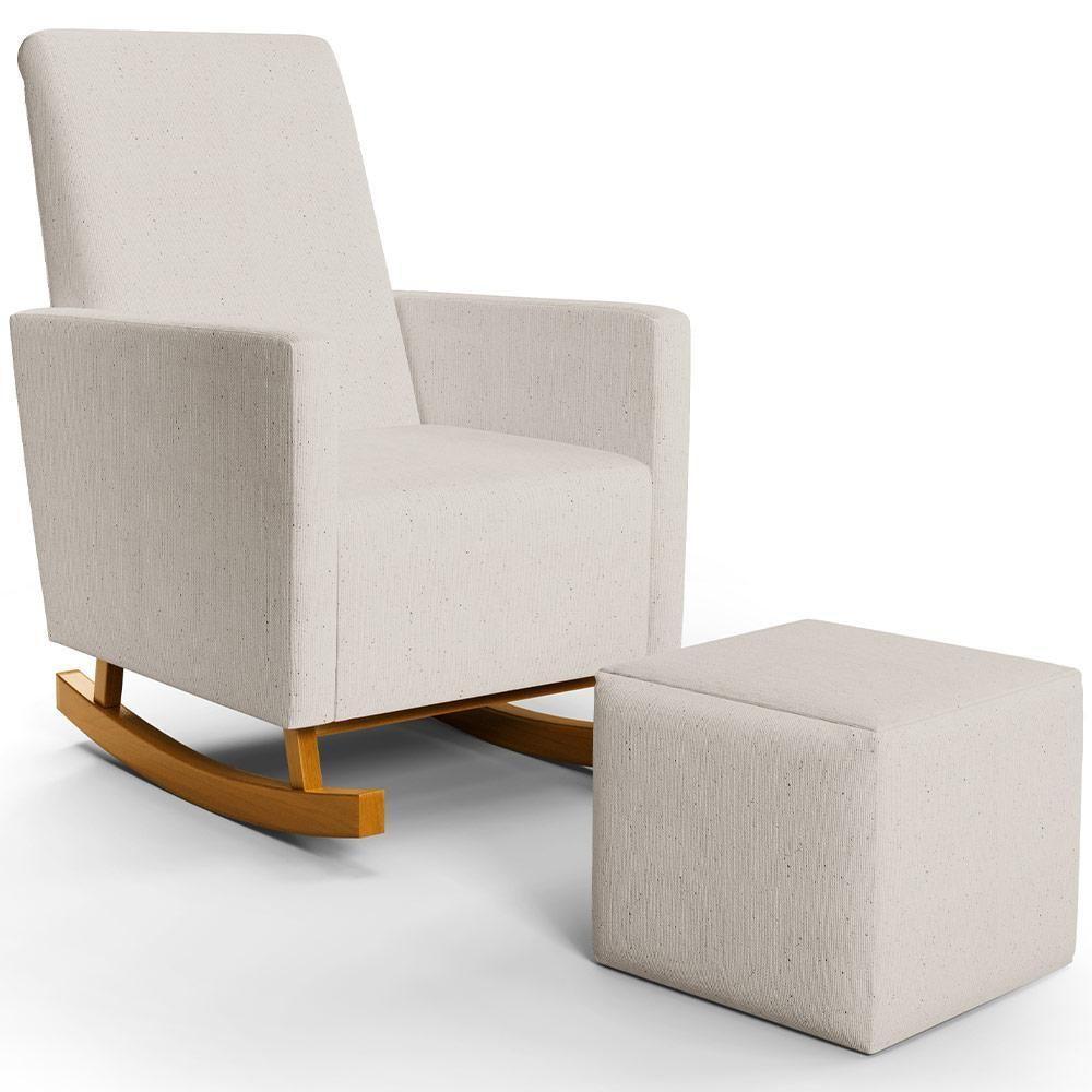 Poltrona De Amamentação Com Balanço E Puff Ravena W01 Linho Cru - Lyam Decor - 1
