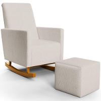 Poltrona De Amamentação Com Balanço E Puff Ravena W01 Linho Cru - Lyam Decor - 1