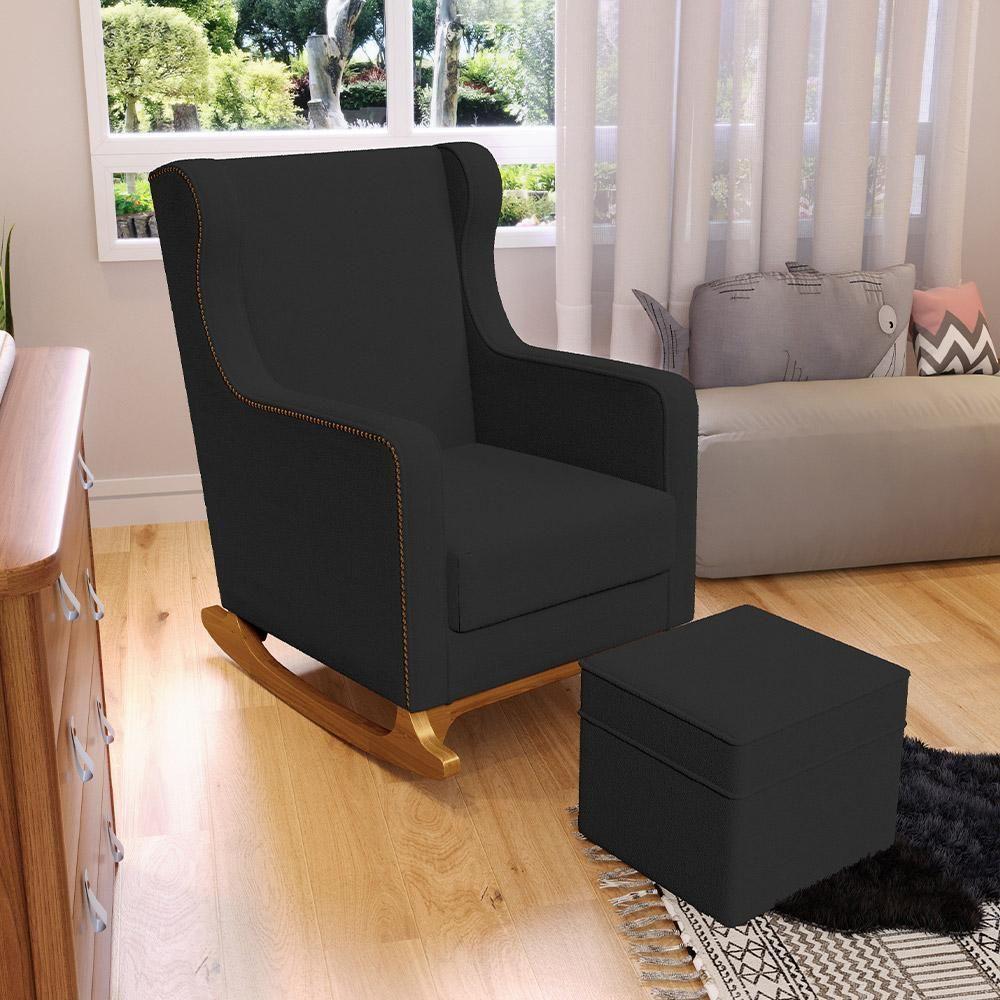Poltrona De Amamentação Com Balanço Mavie L02 Bouclê Preto - Lyam Decor - 7