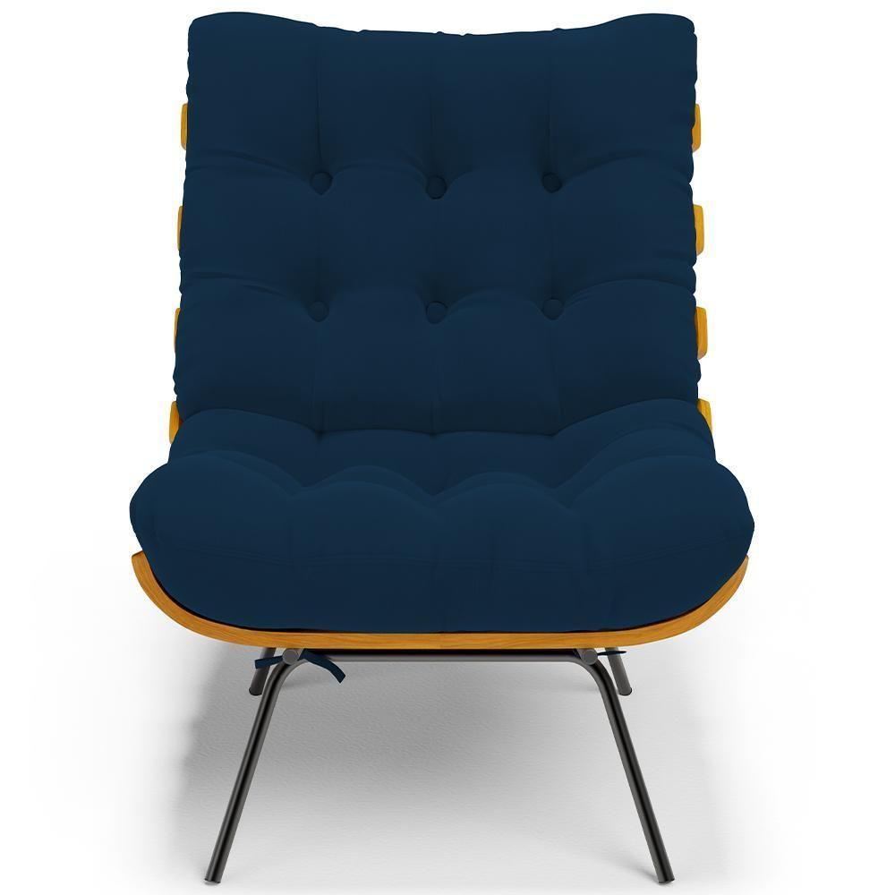 Poltrona Costela L02 Com Puff Suede Azul Marinho - Lyam Decor - 7