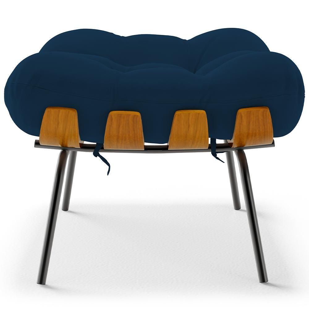 Poltrona Costela L02 Com Puff Suede Azul Marinho - Lyam Decor - 9