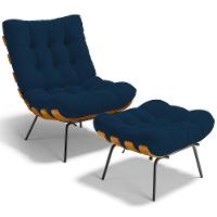 Poltrona Costela L02 Com Puff Suede Azul Marinho - Lyam Decor - 1