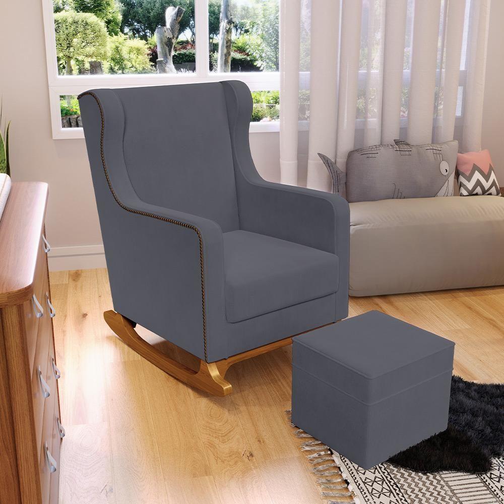 Poltrona De Amamentação Com Balanço Mavie L02 Suede Cinza - Lyam Decor - 6