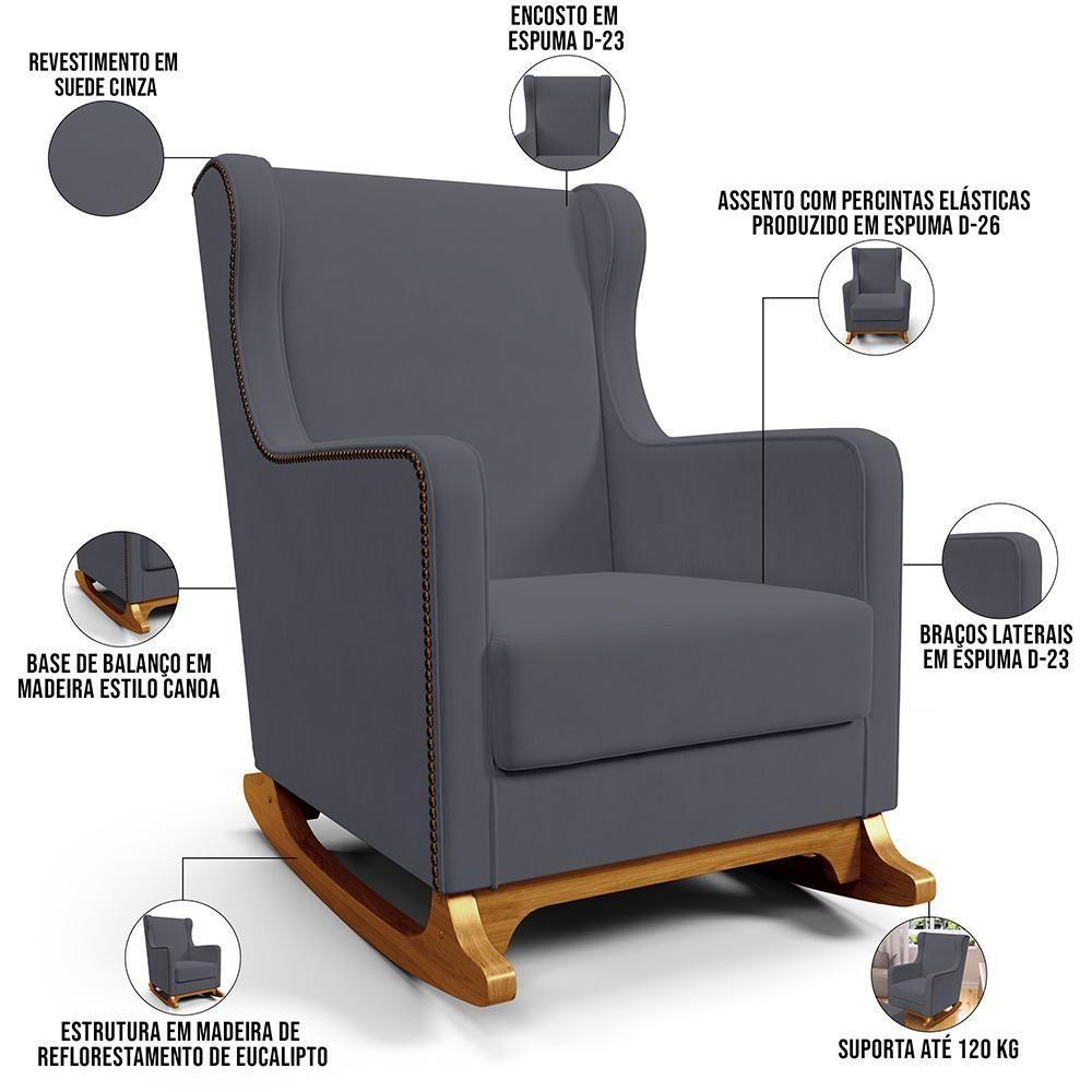 Poltrona De Amamentação Com Balanço Mavie L02 Suede Cinza - Lyam Decor - 7
