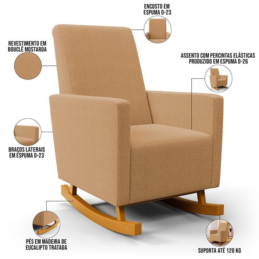 Poltrona De Amamentação Com Balanço Ravena W01 Bouclê Mostarda - Lyam Decor - 7