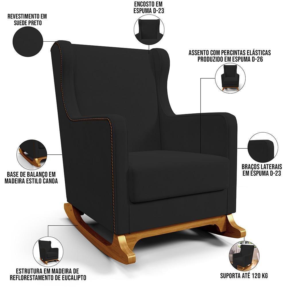 Poltrona De Amamentação Com Balanço Mavie L02 Suede Preto - Lyam Decor - 3