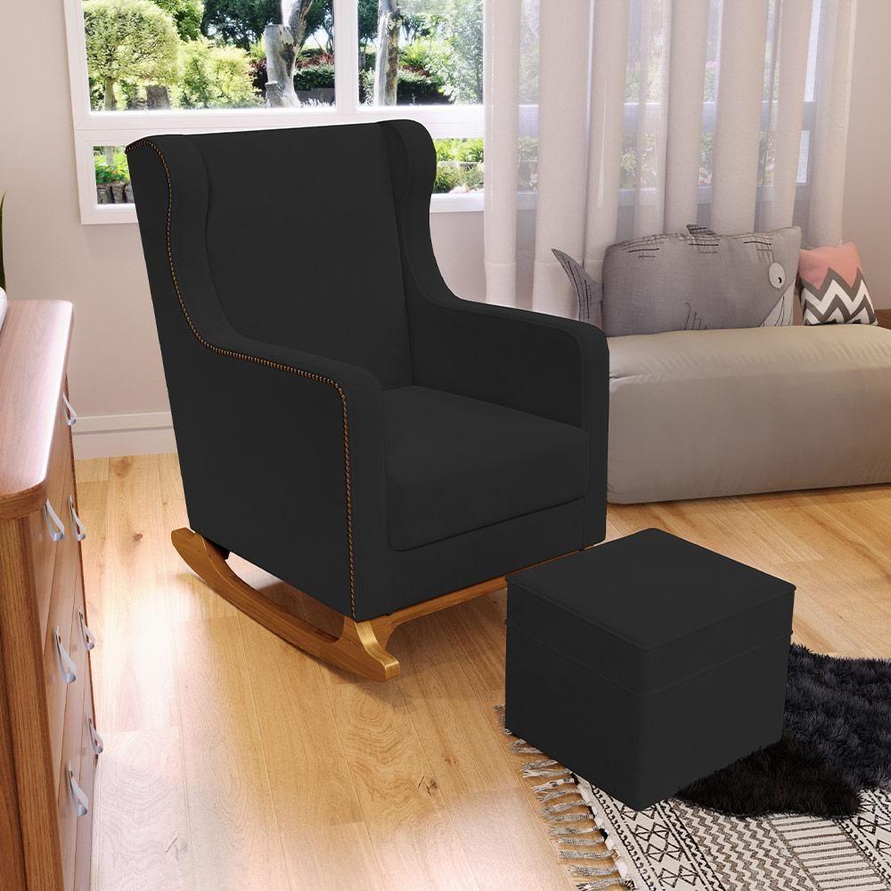 Poltrona De Amamentação Com Balanço Mavie L02 Suede Preto - Lyam Decor - 5