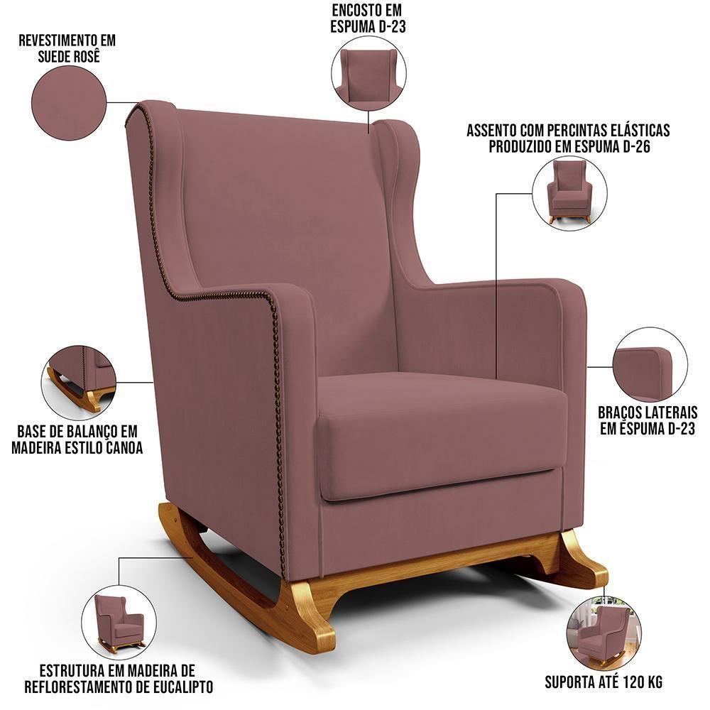Poltrona De Amamentação Com Balanço Mavie L02 Suede Rosê - Lyam Decor - 7