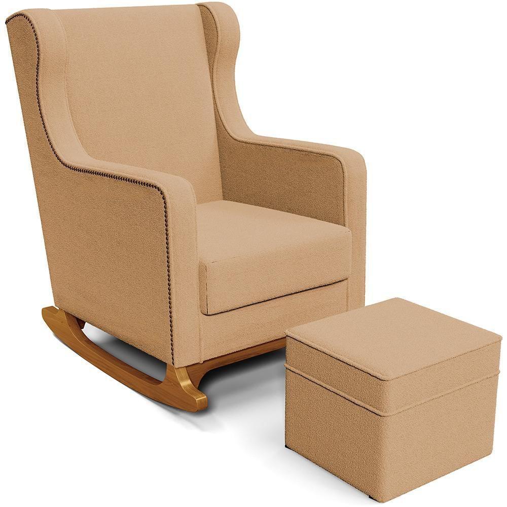 Poltrona De Amamentação Com Balanço E Puff Mavie L02 Bouclê Mostarda - Lyam Decor - 1