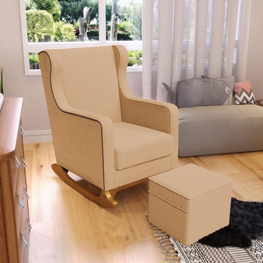 Poltrona De Amamentação Com Balanço E Puff Mavie L02 Bouclê Mostarda - Lyam Decor - 3