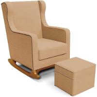 Poltrona De Amamentação Com Balanço E Puff Mavie L02 Bouclê Mostarda - Lyam Decor - 1