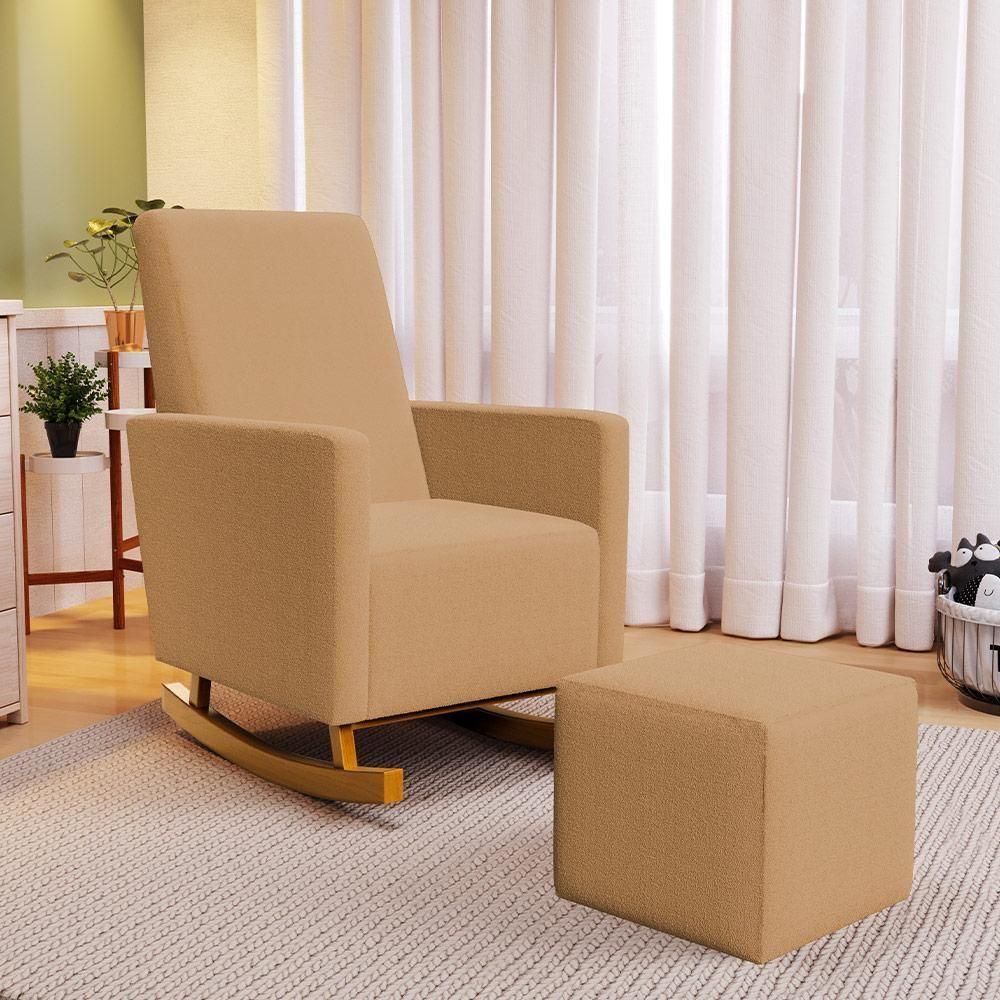 Poltrona De Amamentação Com Balanço E Puff Ravena W01 Bouclê Mostarda - Lyam Decor - 9