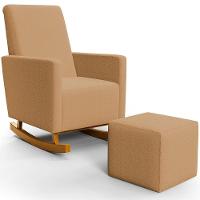 Poltrona De Amamentação Com Balanço E Puff Ravena W01 Bouclê Mostarda - Lyam Decor - 1