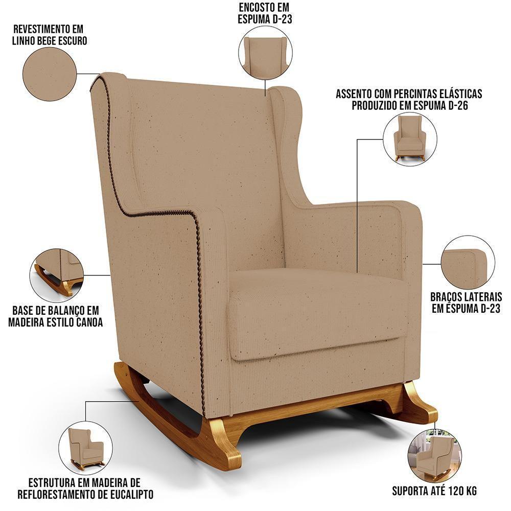 Poltrona De Amamentação Com Balanço Mavie L02 Linho Bege Escuro - Lyam Decor - 6
