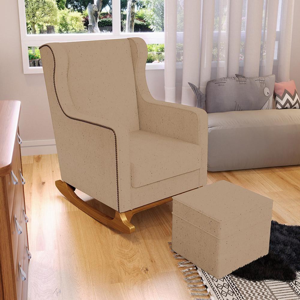 Poltrona De Amamentação Com Balanço Mavie L02 Linho Bege Escuro - Lyam Decor - 7