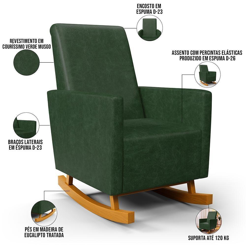 Poltrona De Amamentação Com Balanço Ravena W01 Couríssimo Verde Musgo - Lyam Decor - 6