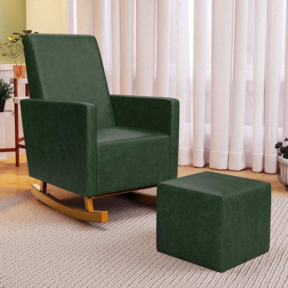 Poltrona De Amamentação Com Balanço Ravena W01 Couríssimo Verde Musgo - Lyam Decor - 7